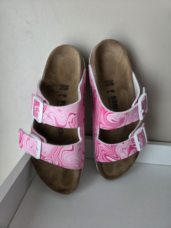 Birkenstock Shoes - Birkenstock Pink Swirl Double-Buckle Sandals